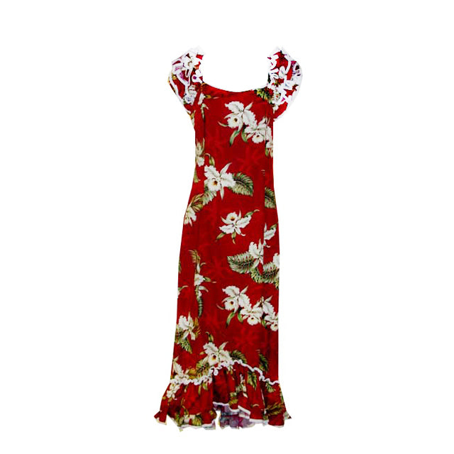 hawaiian themed maxi dress Hawaiian Long Muumuu Red Dress Lanai Red / XL