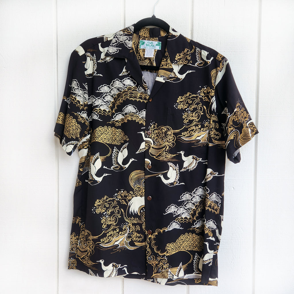 00'S LLBean All-over Herringbone Open Collar Cotton x Rayon Hawaiian Aloha Shirt Men's XL /eaa448636