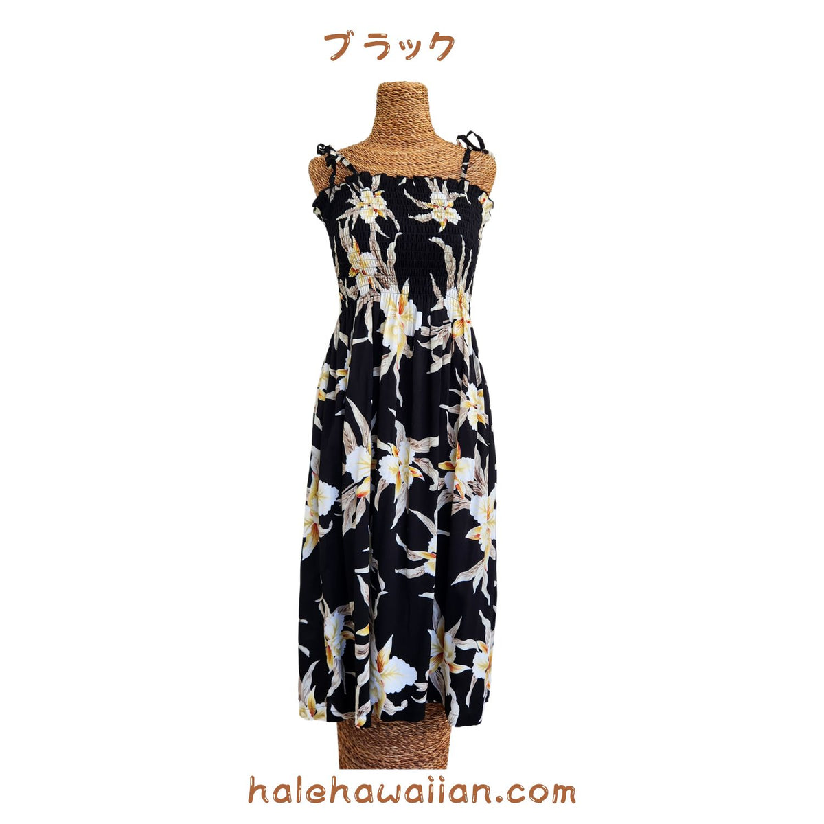 Hawaiian Muumuu Tunic Dress, Semi-Long Length Dress, Retro Orchid Pattern
