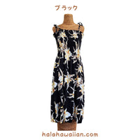 Hawaiian Muumuu Tunic Dress, Semi-Long Length Dress, Retro Orchid Pattern