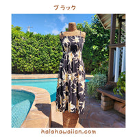 Hawaiian Muumuu Tunic Dress, Semi-Long Length Dress, Retro Orchid Pattern