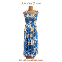 Hawaiian Muumuu Tunic Dress, Semi-Long Length Dress, Retro Orchid Pattern