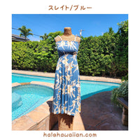 Hawaiian Muumuu Tunic Dress, Semi-Long Length Dress, Retro Orchid Pattern
