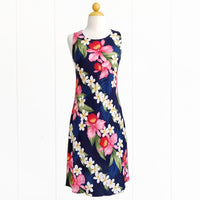 Hawaiian Tank Dress, Semi-Long Length, Plumeria Orchid Panel Design