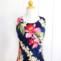 Hawaiian Tank Dress, Semi-Long Length, Plumeria Orchid Panel Design