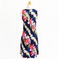 Hawaiian Tank Dress, Semi-Long Length, Plumeria Orchid Panel Design