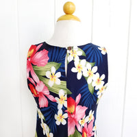 Hawaiian Tank Dress, Semi-Long Length, Plumeria Orchid Panel Design