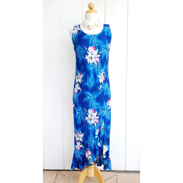 Midnight Orchid Hawaiian Dress Blue / L