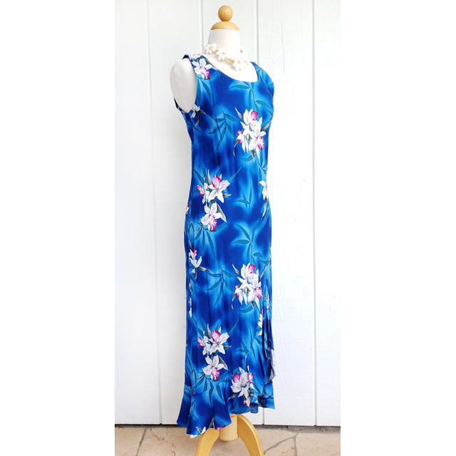 Midnight Orchid Hawaiian Dress Blue / L