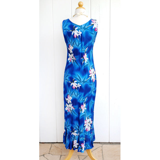 Midnight Orchid Hawaiian Dress Blue / L Midnight Orchid Hawaiian Dress Blue / L