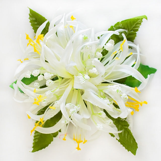 white lily flower hair clip Hawaiian Hula Supplies Flower Hair Clip [Spider Lily/w Blossom] White / Silk