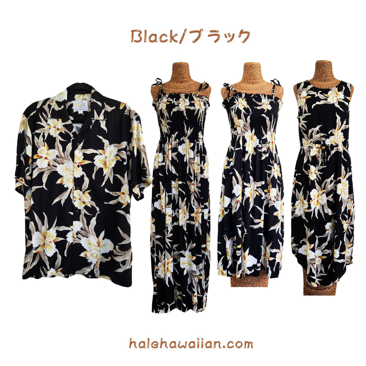 Hawaiian Muumuu Tunic Dress, Semi-Long Length Dress, Retro Orchid Pattern
