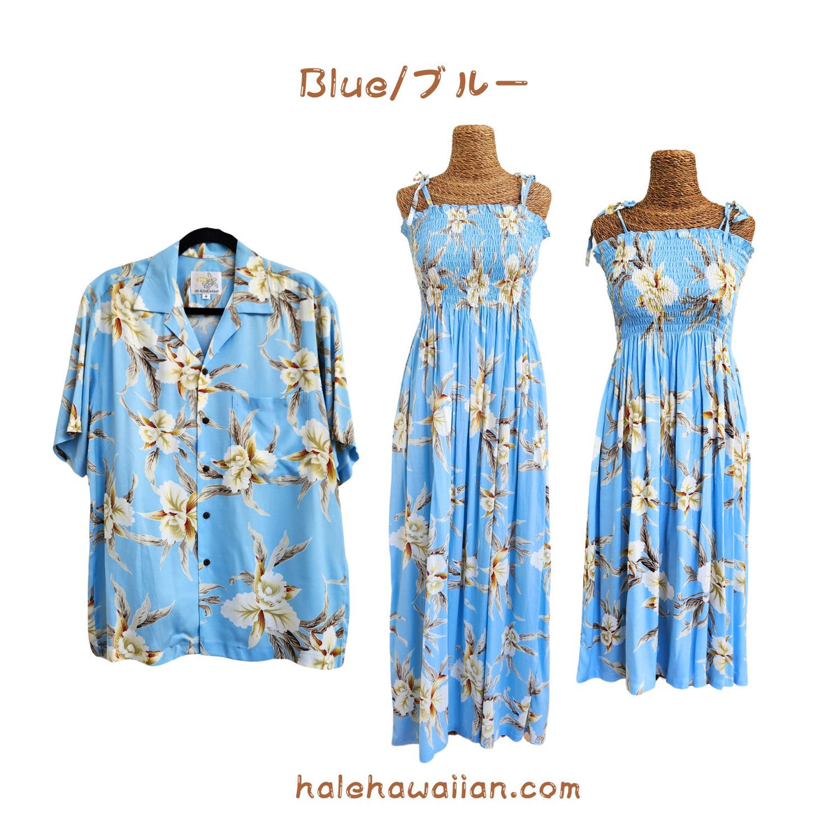 Hawaiian Muumuu Tunic Dress, Semi-Long Length Dress, Retro Orchid Pattern