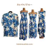 Hawaiian Muumuu Tunic Dress, Semi-Long Length Dress, Retro Orchid Pattern