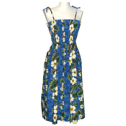 Hawaiian Tunic Dress, Semi-Long Length, Twin Hibiscus Panel Design