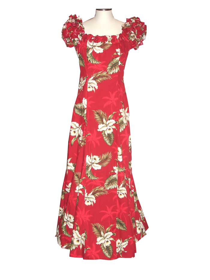 Tropical Forest Mirage Hawaiian Long Muumuu Red Dress Red / M