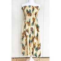 Hawaiian Muumuu Tunic Dress, Semi-Long Length, Golden Pineapple Design