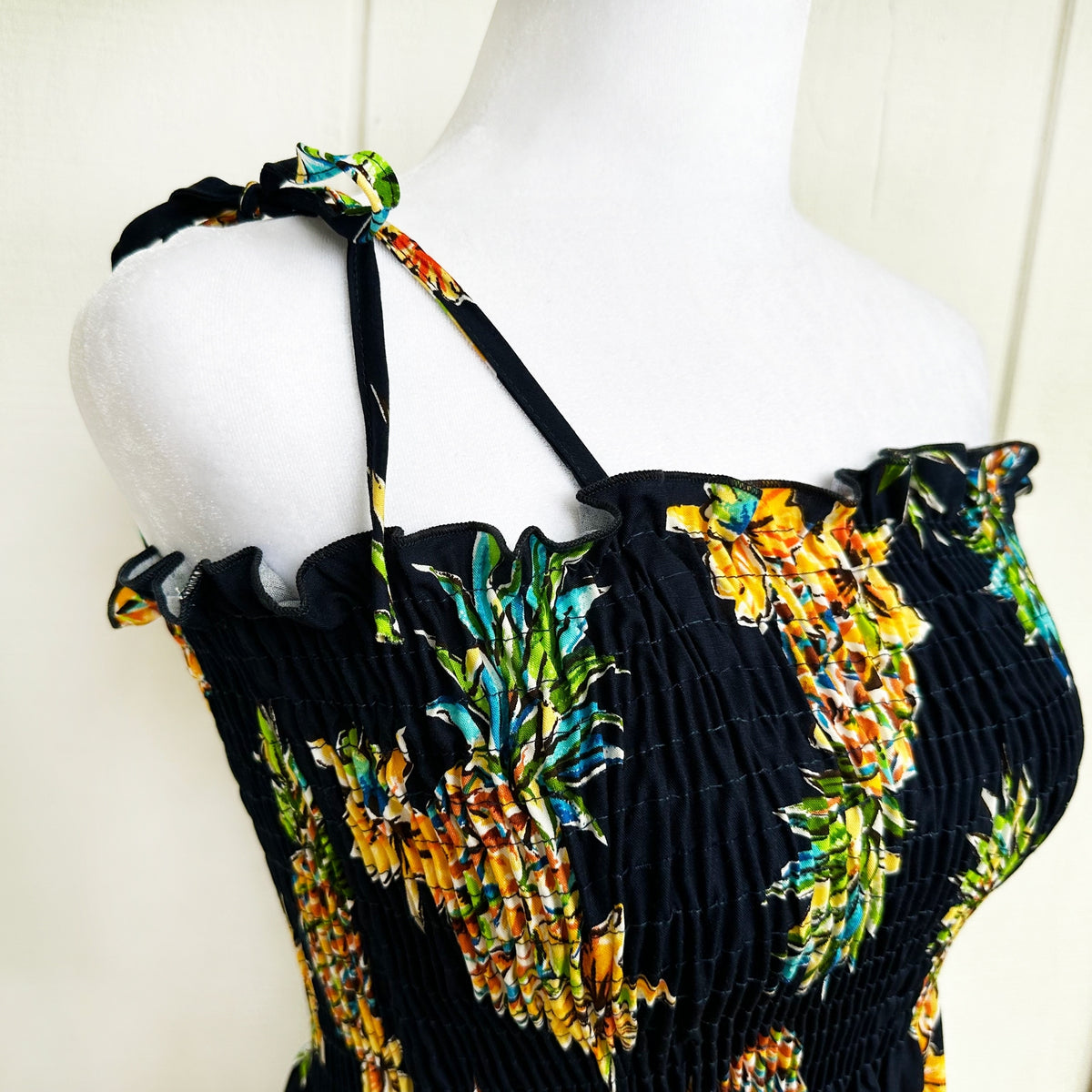 Hawaiian Muumuu Tunic Dress, Semi-Long Length, Golden Pineapple Design