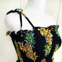 Hawaiian Muumuu Tunic Dress, Semi-Long Length, Golden Pineapple Design