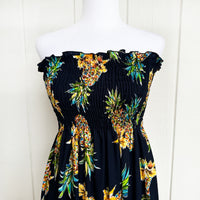 Hawaiian Muumuu Tunic Dress, Semi-Long Length, Golden Pineapple Design
