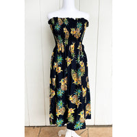 Hawaiian Muumuu Tunic Dress, Semi-Long Length, Golden Pineapple Design