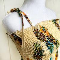 Hawaiian Muumuu Tunic Dress, Semi-Long Length, Golden Pineapple Design