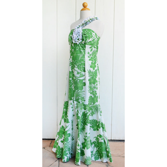 Clearance Sale!  Irregularities/Imperfect Hawaiian Muumuu One-Shoulder Long Dress 【Nahenahe Hibiscus】