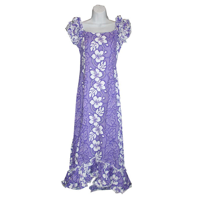 [Discount] Hawaii Muumu Ruffle Muumu Long Dress [Hibiscus] Purple / S