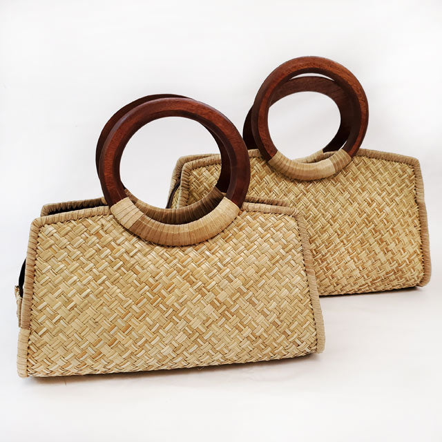 ハワイアン雑貨 ラウハラバッグ【 ハンド バッグ 長方形タイプ 内袋付き】