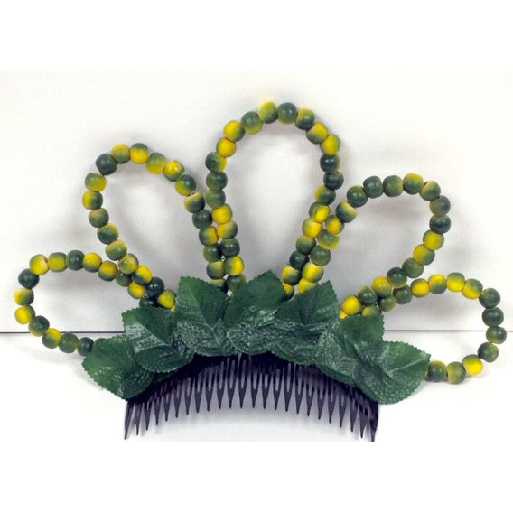 ハワイアン フラ用品 フラワーヘアーコーム【ウッドモキハナビーズ】グリーン