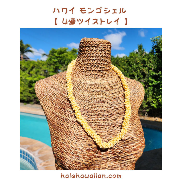 ハワイアン シェルレイ モンゴシェル【 4連 ツイスト レイ 】 イエロー