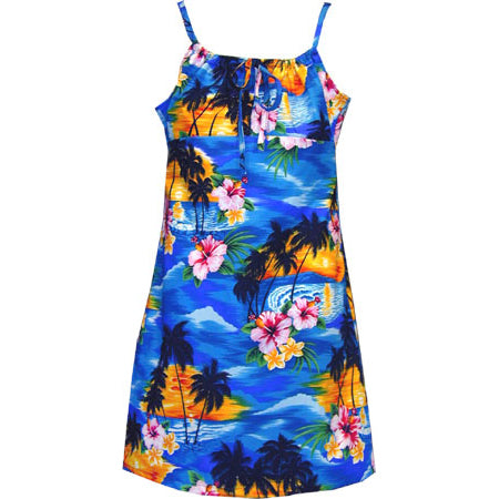 Kids' Cotton Camisole Dress 166-3104 [Hawaiian] Blue / 8 years old / Cotton