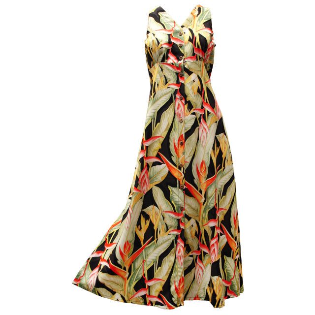 Hawaiian Tank Dress Long [Haleconia] Black / XL / Rayon