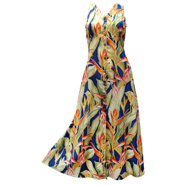Heliconia Hawaiian Sleeveless Dress Royal / S