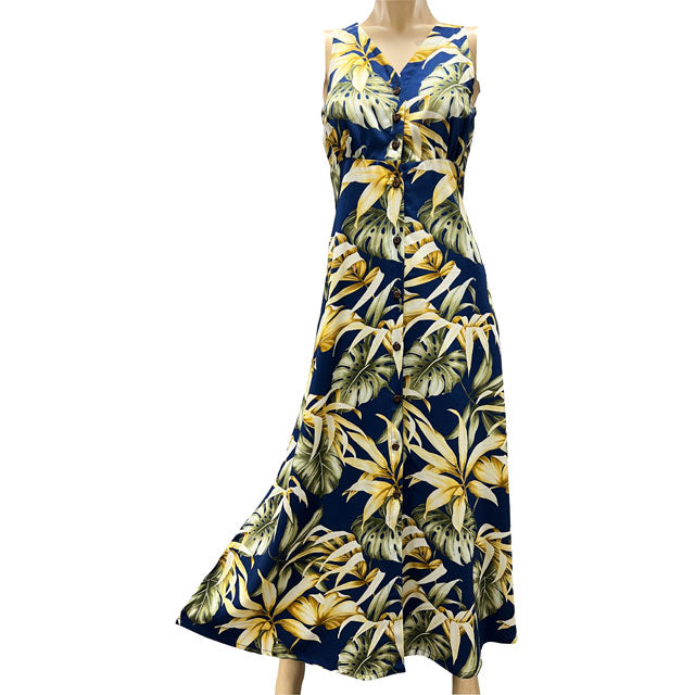 Maxi Long Cocktail Hawaiian Dress RAINFOREST Navy / M Maxi Long Cocktail Hawaiian Dress RAINFOREST Navy / M