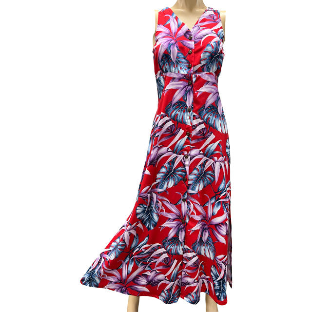Maxi Long Cocktail Hawaiian Dress RAINFOREST Red / S