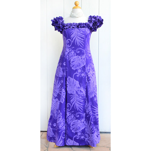 Long Ruffle Purple Muumuu Dress Monstera Ceres Purple / 2XL
