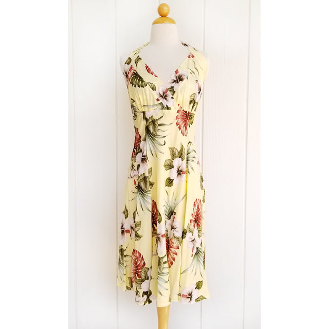在庫処分セール ハワイアン ホルターネック ドレス ショート 【ハイビスカス & モンステラ】