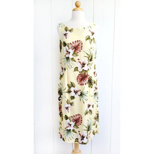 Hawaiian Tank Dress, Semi-Long Length, Hibiscus & Monstera Design