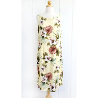 Hawaiian Tank Dress, Semi-Long Length, Hibiscus & Monstera Design