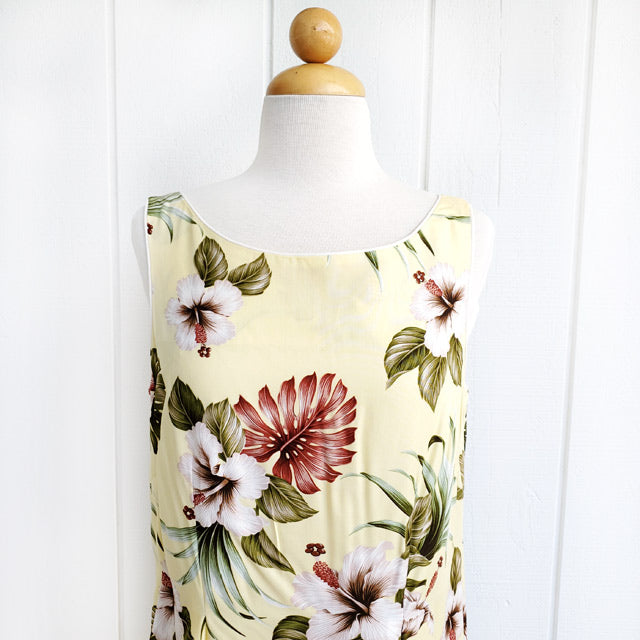 Hawaiian Tank Dress, Semi-Long Length, Hibiscus & Monstera Design
