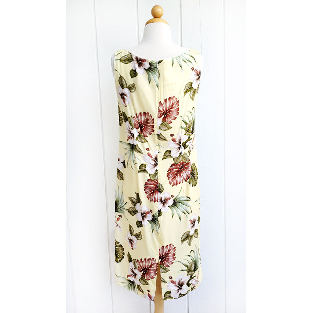 Hawaiian Tank Dress, Semi-Long Length, Hibiscus & Monstera Design