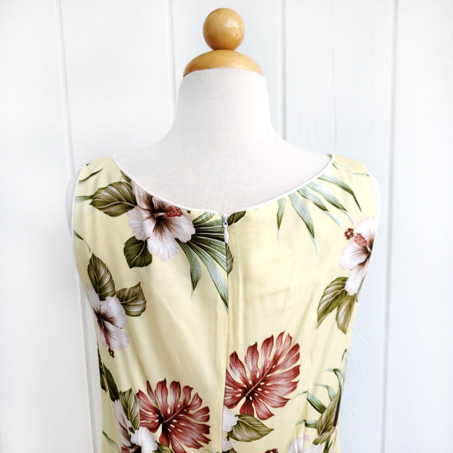 Hawaiian Tank Dress, Semi-Long Length, Hibiscus & Monstera Design