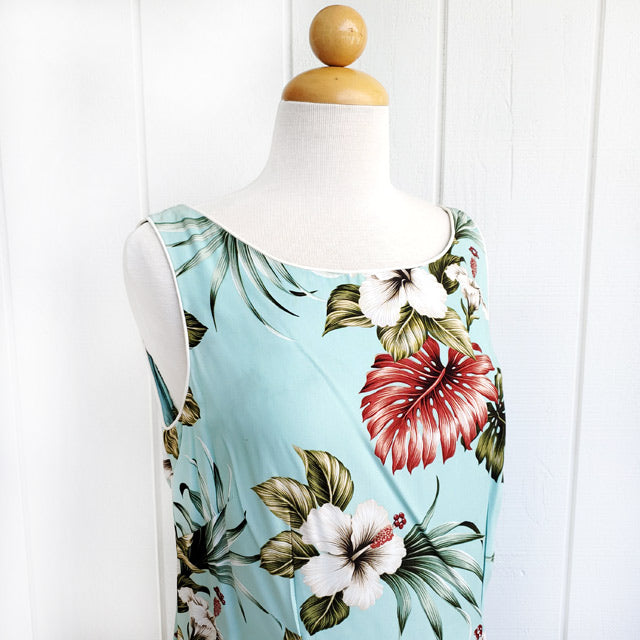 Hawaiian Tank Dress, Semi-Long Length, Hibiscus & Monstera Design