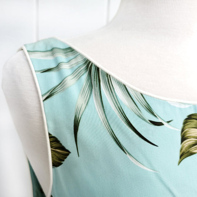 Hawaiian Tank Dress, Semi-Long Length, Hibiscus & Monstera Design