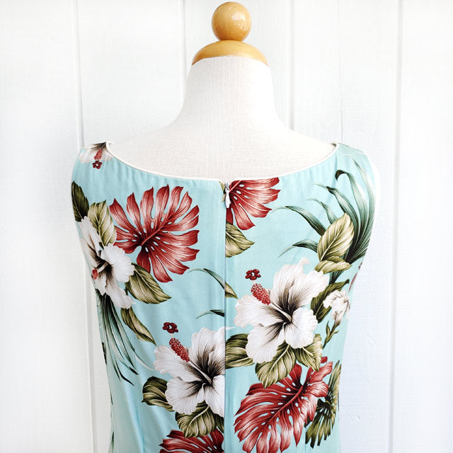 Hawaiian Tank Dress, Semi-Long Length, Hibiscus & Monstera Design