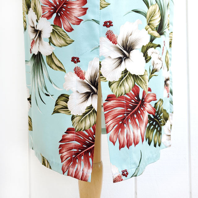 Hawaiian Tank Dress, Semi-Long Length, Hibiscus & Monstera Design