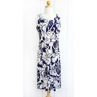 Clearance Sale: Hawaiian Tank Dress, Semi-Long Length, featuring a Monstera and Hibiscus Panel.