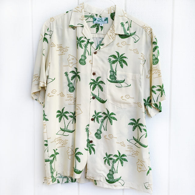 Two Palms Hawaii Ukulele Yellow Hawaiian Shirt 2XL