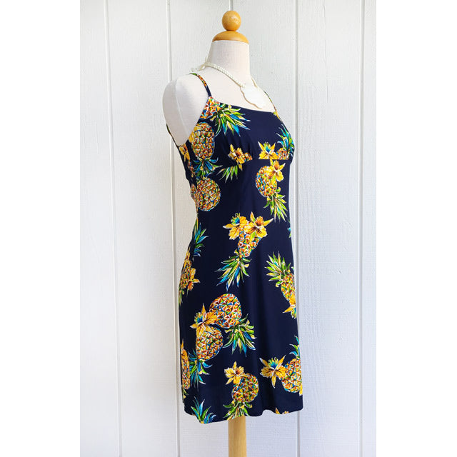 green emerald velvet dress Hawaiian Camisole Dress, Short [GOLDEN Pineapple] Navy / S / Rayon